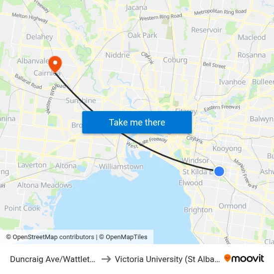 Duncraig Ave/Wattletree Rd #44 to Victoria University (St Albans Campus) map