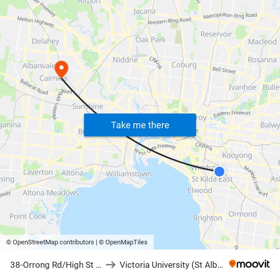 38-Orrong Rd/High St (Armadale) to Victoria University (St Albans Campus) map