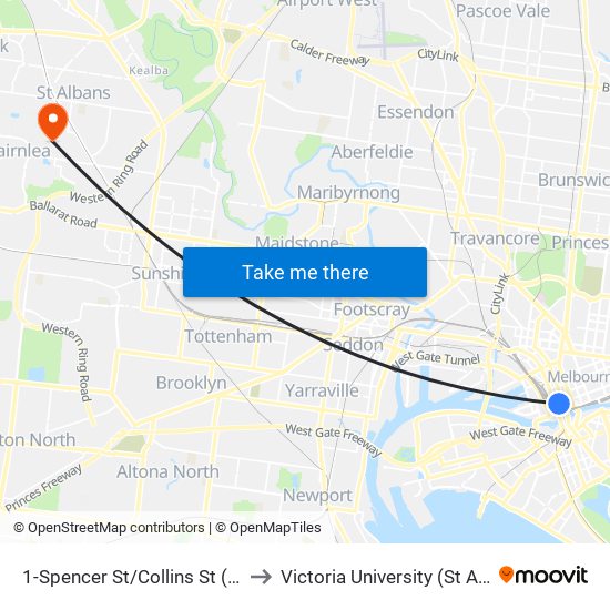 1-Spencer St/Collins St (Melbourne City) to Victoria University (St Albans Campus) map