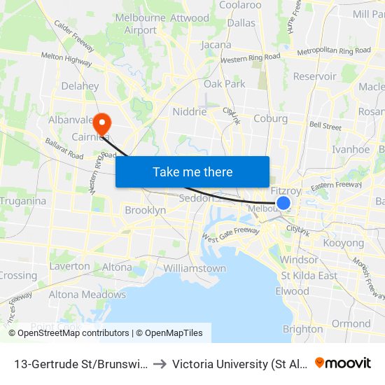 13-Gertrude St/Brunswick St (Fitzroy) to Victoria University (St Albans Campus) map