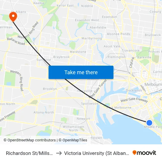 Richardson St/Mills St #135 to Victoria University (St Albans Campus) map