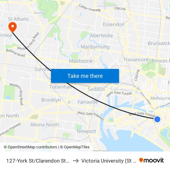 127-York St/Clarendon St (South Melbourne) to Victoria University (St Albans Campus) map
