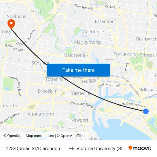 Dorcas St/Clarendon St #128 to Victoria University (St Albans Campus) map