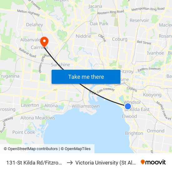 131-St Kilda Rd/Fitzroy St (St Kilda) to Victoria University (St Albans Campus) map
