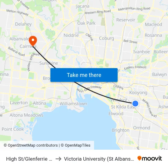 High St/Glenferrie Rd #57 to Victoria University (St Albans Campus) map