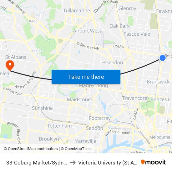 33-Coburg Market/Sydney Rd (Coburg) to Victoria University (St Albans Campus) map