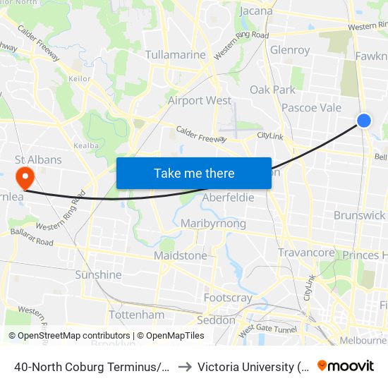 40-North Coburg Terminus/Sydney Rd (Coburg North) to Victoria University (St Albans Campus) map