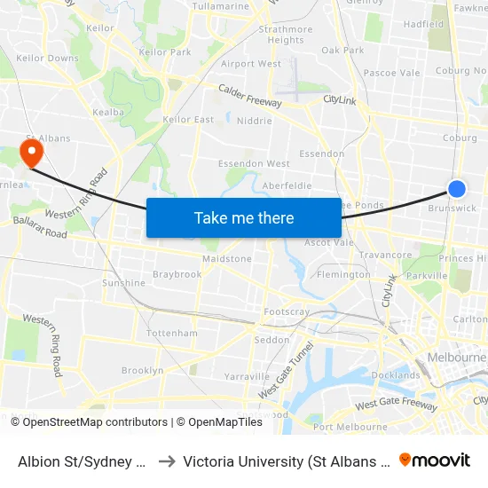 Albion St/Sydney Rd #26 to Victoria University (St Albans Campus) map