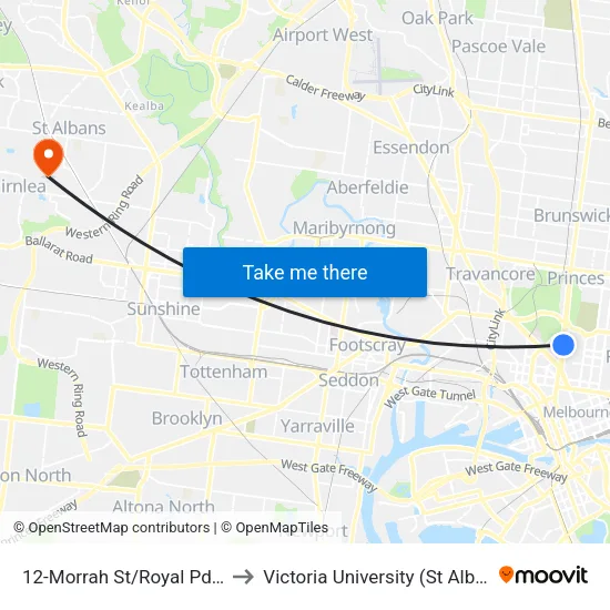Morrah St/Royal Pde #12 to Victoria University (St Albans Campus) map