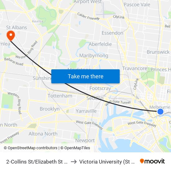 2-Collins St/Elizabeth St (Melbourne City) to Victoria University (St Albans Campus) map