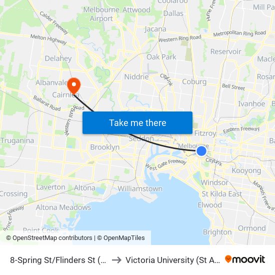 8-Spring St/Flinders St (Melbourne City) to Victoria University (St Albans Campus) map