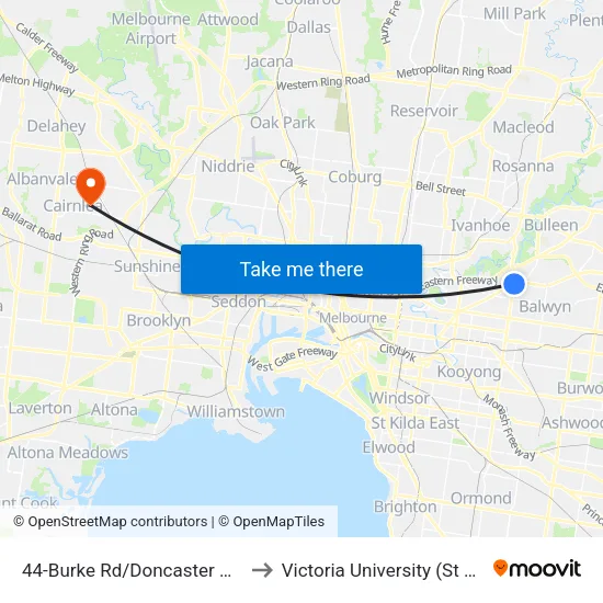 Burke Rd/Doncaster Rd #44 to Victoria University (St Albans Campus) map