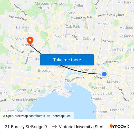 21-Burnley St/Bridge Rd (Richmond) to Victoria University (St Albans Campus) map