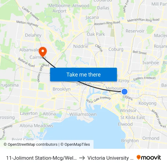 Jolimont Station-Mcg/Wellington Pde #11 to Victoria University (St Albans Campus) map