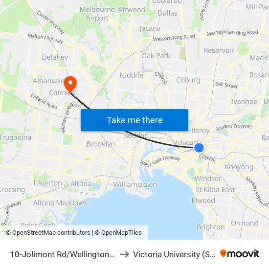 10-Jolimont Rd/Wellington Pde (East Melbourne) to Victoria University (St Albans Campus) map
