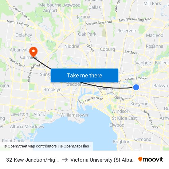 32-Kew Junction/High St (Kew) to Victoria University (St Albans Campus) map