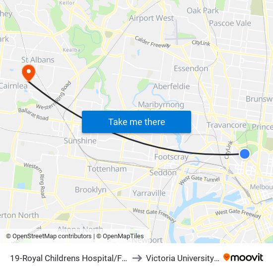 19-Royal Childrens Hospital/Flemington Rd (North Melbourne) to Victoria University (St Albans Campus) map