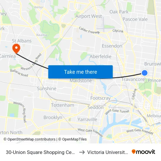 Union Square Shopping Centre/Grantham St #30 to Victoria University (St Albans Campus) map