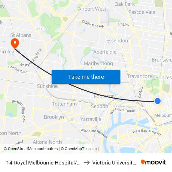 14-Royal Melbourne Hospital/Flemington Rd (North Melbourne) to Victoria University (St Albans Campus) map