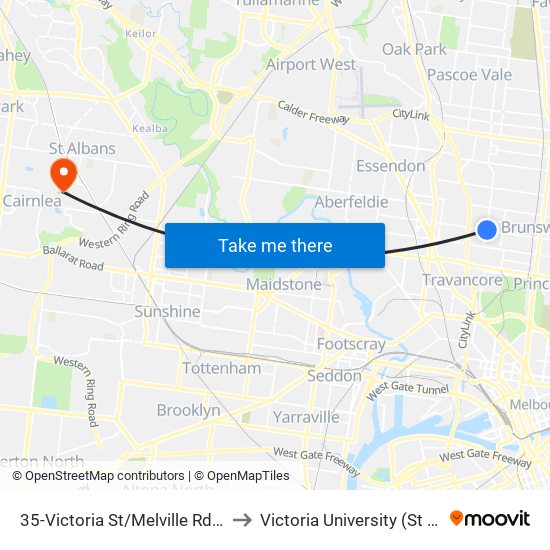 35-Victoria St/Melville Rd (Brunswick West) to Victoria University (St Albans Campus) map