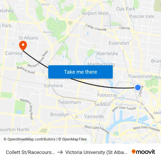 Collett St/Racecourse Rd #24 to Victoria University (St Albans Campus) map