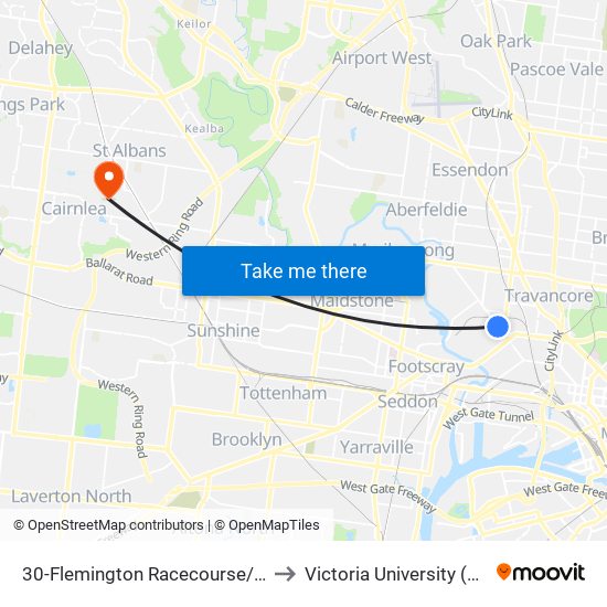 30-Flemington Racecourse/Epsom Rd (Flemington) to Victoria University (St Albans Campus) map