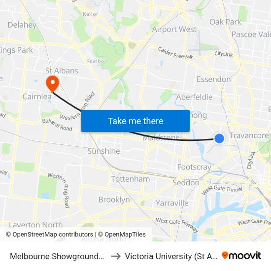 Melbourne Showgrounds/Epsom Rd #33 to Victoria University (St Albans Campus) map