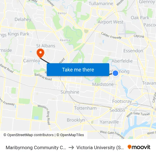 Maribyrnong Community Centre/Raleigh Rd #45 to Victoria University (St Albans Campus) map