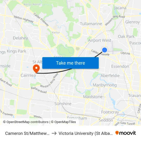 Cameron St/Matthews Ave #55 to Victoria University (St Albans Campus) map