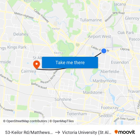 53-Keilor Rd/Matthews Ave (Niddrie) to Victoria University (St Albans Campus) map