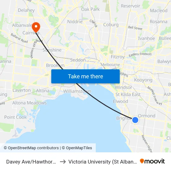 Davey Ave/Hawthorn Rd #65 to Victoria University (St Albans Campus) map