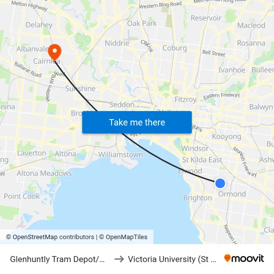 Glenhuntly Tram Depot/Glenhuntly Rd #53 to Victoria University (St Albans Campus) map