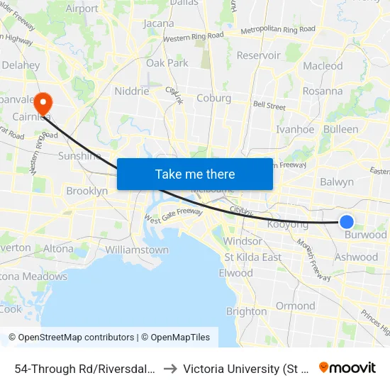 Through Rd/Riversdale Rd #54 to Victoria University (St Albans Campus) map