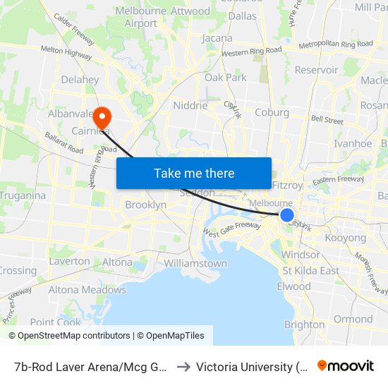 7b-Rod Laver Arena/Mcg Gates 1-3 (Melbourne City) to Victoria University (St Albans Campus) map