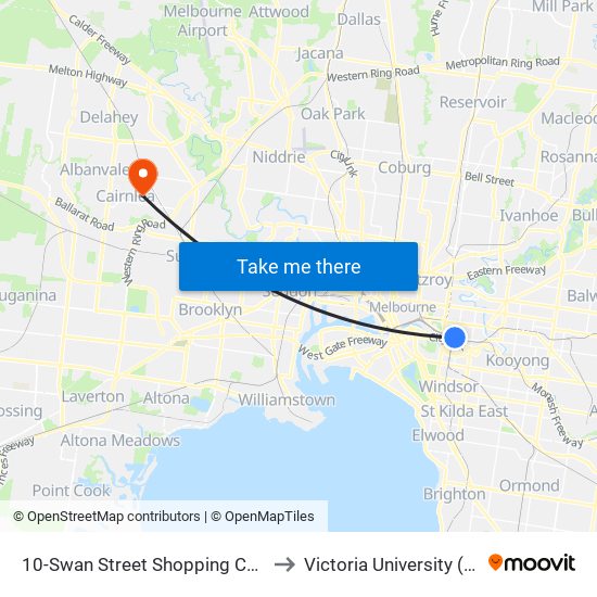 10-Swan Street Shopping Centre/Swan St (Richmond) to Victoria University (St Albans Campus) map