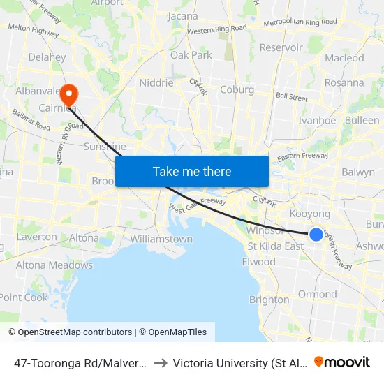 Tooronga Rd/Malvern Rd #47 to Victoria University (St Albans Campus) map