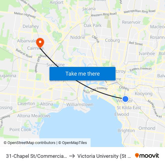 31-Chapel St/Commercial Rd (South Yarra) to Victoria University (St Albans Campus) map