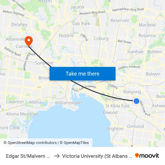 Edgar St/Malvern Rd #48 to Victoria University (St Albans Campus) map