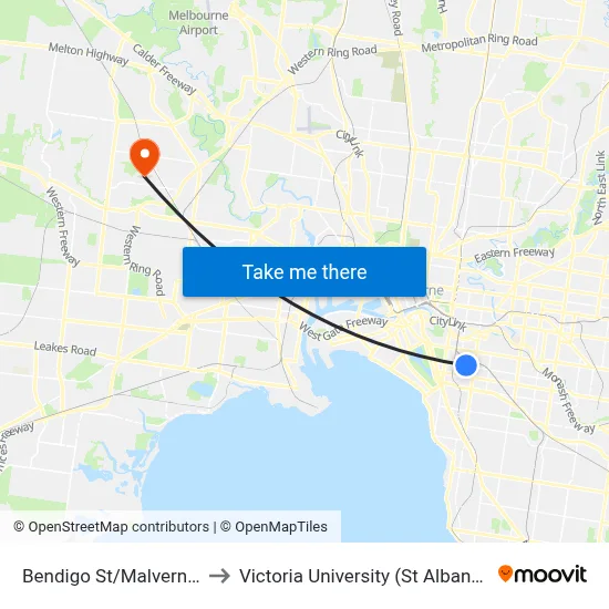Bendigo St/Malvern Rd #32 to Victoria University (St Albans Campus) map
