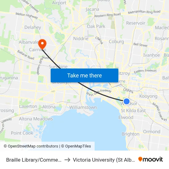 Braille Library/Commercial Rd #28 to Victoria University (St Albans Campus) map