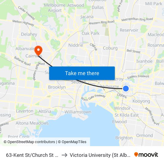 63-Kent St/Church St (Richmond) to Victoria University (St Albans Campus) map