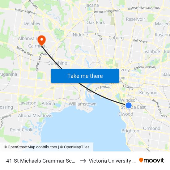 41-St Michaels Grammar School/Chapel St (St Kilda East) to Victoria University (St Albans Campus) map