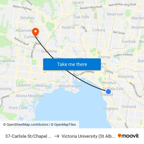 37-Carlisle St/Chapel St (St Kilda) to Victoria University (St Albans Campus) map