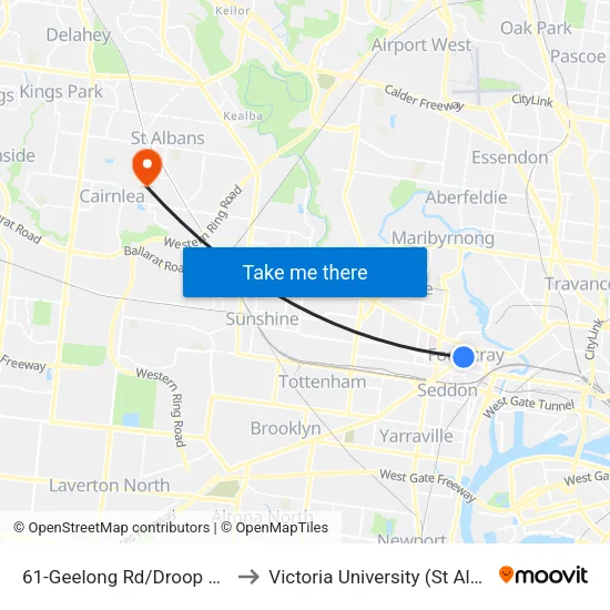 Geelong Rd/Droop St #61 to Victoria University (St Albans Campus) map