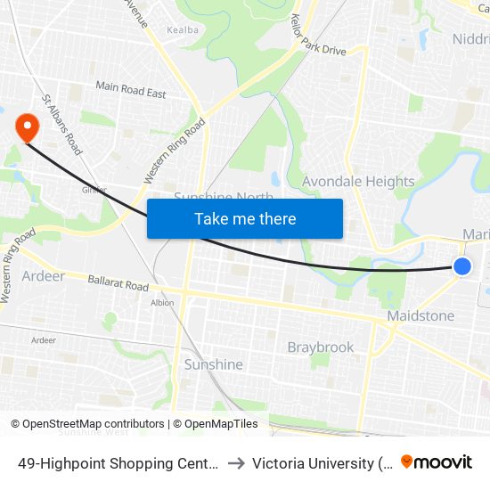 49-Highpoint Shopping Centre/Wests Rd (Maribyrnong) to Victoria University (St Albans Campus) map