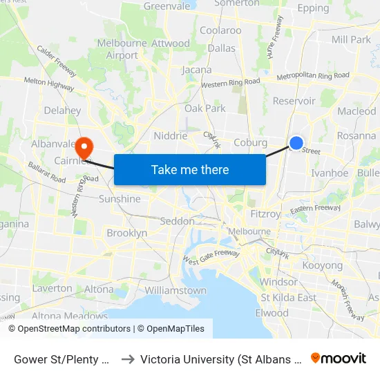 Gower St/Plenty Rd #48 to Victoria University (St Albans Campus) map