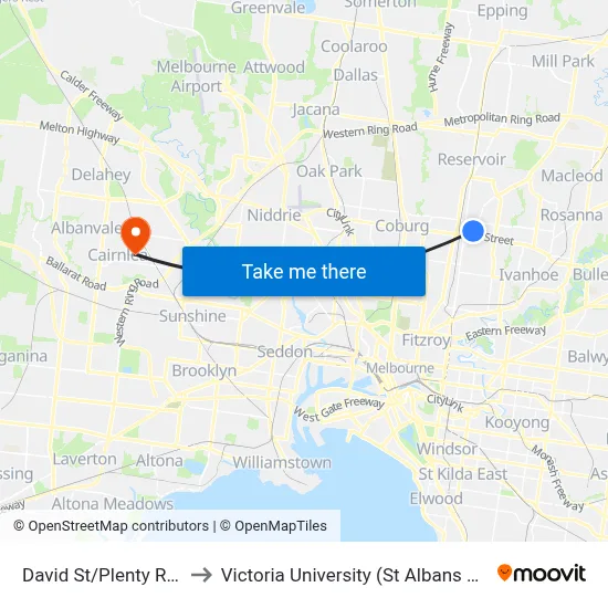 David St/Plenty Rd #47 to Victoria University (St Albans Campus) map