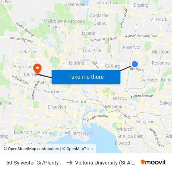 Sylvester Gr/Plenty Rd #50 to Victoria University (St Albans Campus) map