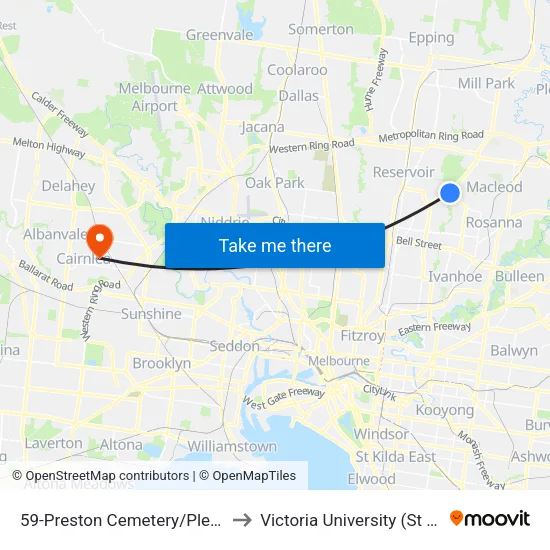 Preston Cemetery/Plenty Rd #59 to Victoria University (St Albans Campus) map