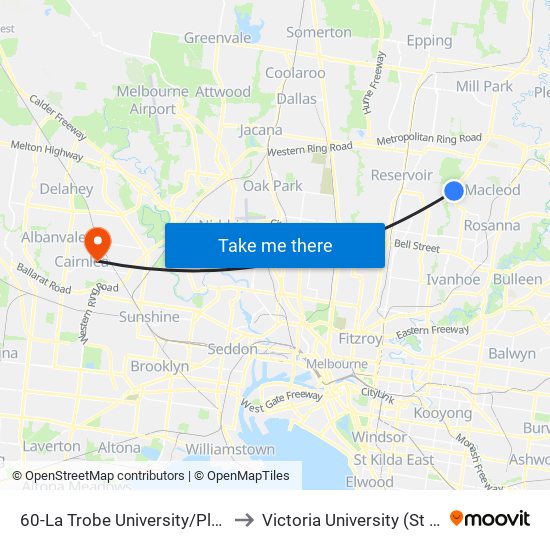 60-La Trobe University/Plenty Rd (Bundoora) to Victoria University (St Albans Campus) map